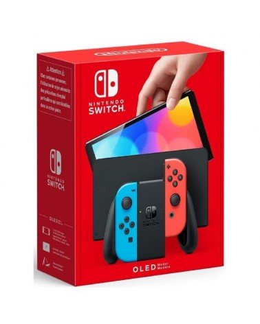 Nintendo switch versión oled azul neón/rojo neón/ incluye base/ 2 mandos joy-con