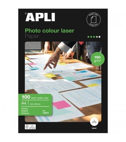 Papel fotográfico apli colour laser 11817/ din a4/ 160g/ 100 hojas/ brillante