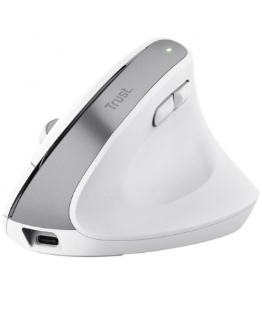 Ratón ergonómico inalámbrico por bluetooth trust bayo+/ batería recargable/ hasta 2400 dpi/ blanco