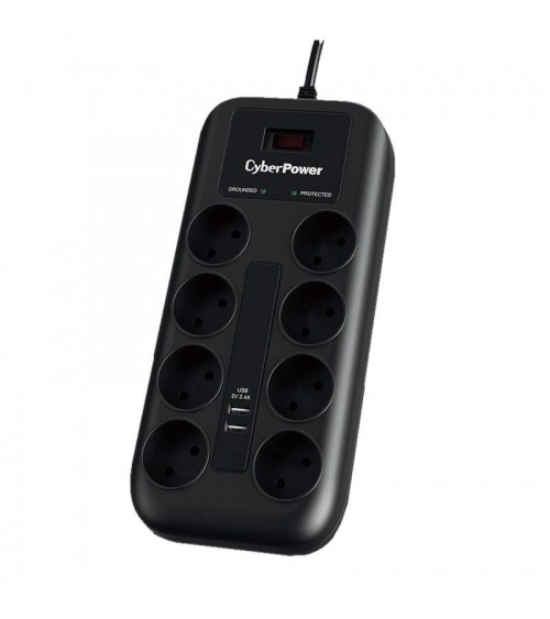 Regleta con interruptor cyberpower p0820sud0-de/ 8 tomas de corriente/ 2 usb/ cable 1.8m/ negra
