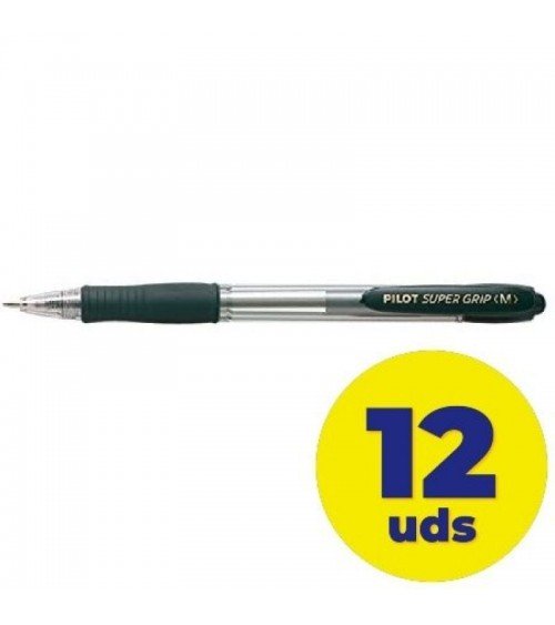 Caja de bolígrafos de tinta de aceite retráctil pilot super grip m/ 12 unidades/ negros