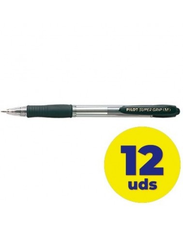 Caja de bolígrafos de tinta de aceite retráctil pilot super grip m/ 12 unidades/ negros