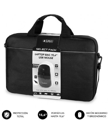 Maletín + ratón subblim select pack para portátiles hasta 15.6'/ cinta para trolley/ negro