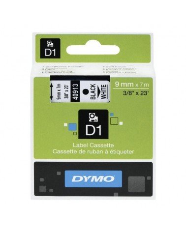 Cinta rotuladora adhesiva de plástico dymo d1 40913/ para label manager/ 9mm x 7m/ negra-blanca