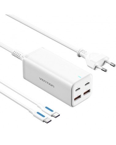 Cargador de pared vention fbswg-eu/ 2xusb tipo-c + cable usb tipo-c/ 2xusb/ 100w