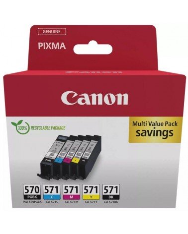 Cartucho de tinta original canon pgi-570 + cli-571 multipack/ cian/ magenta/ amarillo/ negro