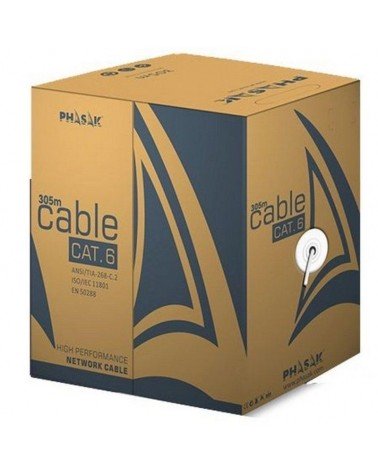 Bobina de cable rj45 utp phasak phr 6302 cat.6/ 305m/ gris