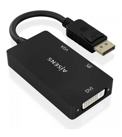 Cable conversor aisens a125-0861/ displayport macho/ vga hembra - dvi hembra - hdmi 4k hembra/ 15cm/ negro