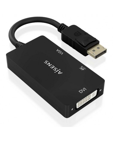 Cable conversor aisens a125-0861/ displayport macho/ vga hembra - dvi hembra - hdmi 4k hembra/ 15cm/ negro