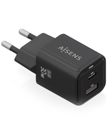 Cargador gan de pared aisens asch-30w2p021-bk/ 1xusb tipo-c/ 1xusb/ 30w