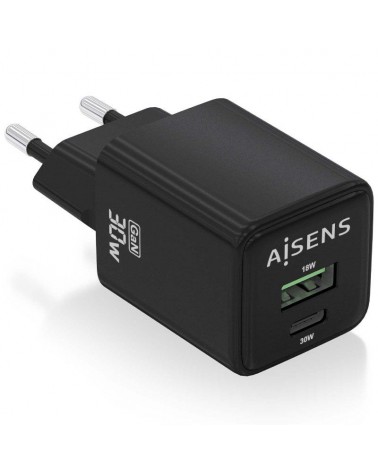Cargador gan de pared aisens asch-30w2p038-bk/ 1xusb tipo-c/ 1xusb/ 30w
