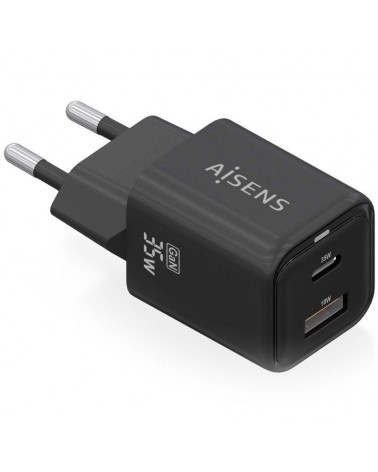 Cargador gan de pared aisens asch-35w2p025-bk/ 1xusb tipo-c/ 1xusb/ 35w