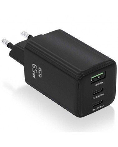 Cargador gan de pared aisens asch-65w3p042-bk/ 2xusb tipo-c/ 1xusb/ 65w