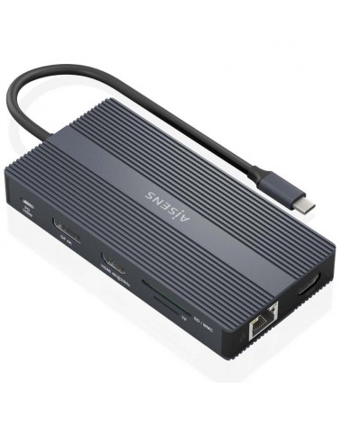 Docking usb tipo-c aisens asuc-12p017-gr/ 2xhdmi/ 4xusb/ 1xusb tipo-c/ 1xrj45/ 1xdisplayport/ 1xlector tarjetas/ 1xusb tipo-c 