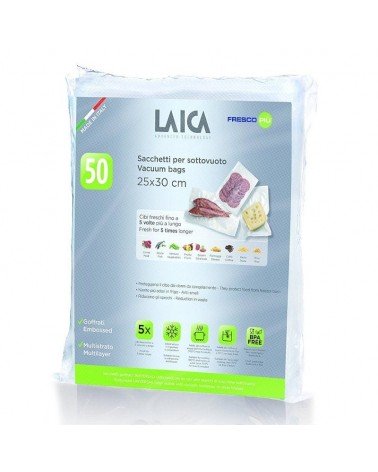 Bolsa para envasar al vacío laica vt3510/ 25 x 30cm/ 50 bolsas
