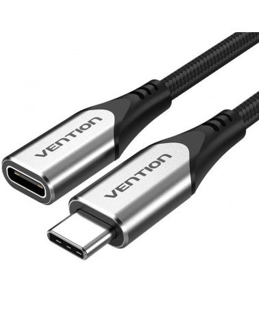 Cable alargador usb 3.1 tipo-c vention tabhf/ usb tipo-c macho - usb tipo-c hembra/ hasta 60w/ 5gbps/ 1m/ gris