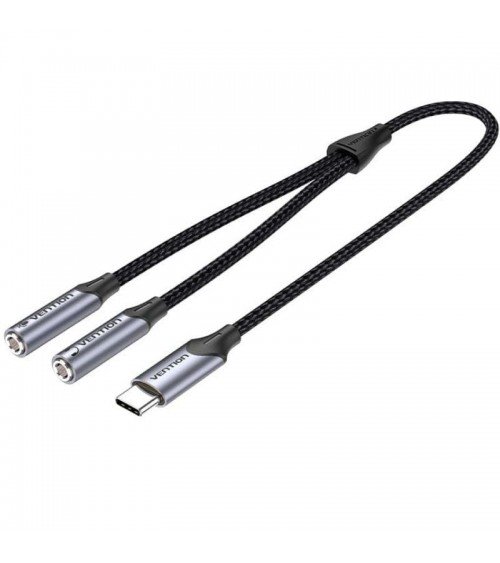 Cable conversor usb tipo-c vention bgphy/ usb tipo-c macho - 2x jack 3.5 hembra/ 30cm/ gris