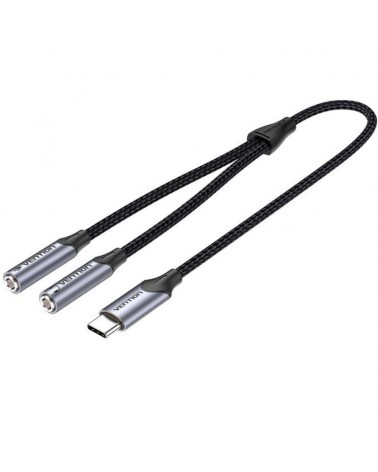 Cable conversor usb tipo-c vention bgphy/ usb tipo-c macho - 2x jack 3.5 hembra/ 30cm/ gris
