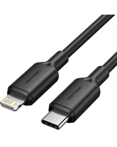 Cable usb 2.0 tipo-c lightning vention lakbh/ usb tipo-c macho - lightning macho/ hasta 27w/ 480mbps/ 2m/ negro
