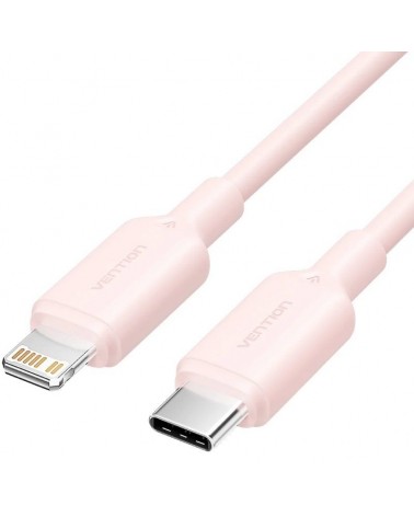 Cable usb 2.0 tipo-c lightning vention lakph/ usb tipo-c macho - lightning macho/ hasta 27w/ 480mbps/ 2m/ rosa