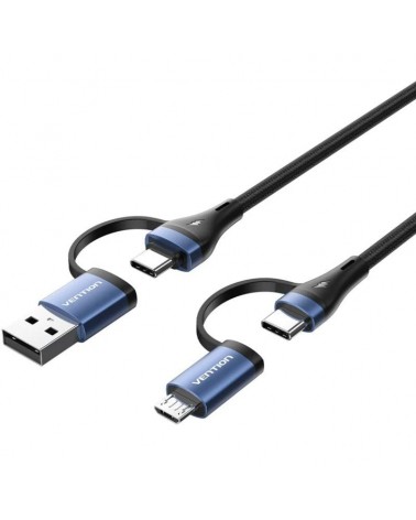 Cable usb 2.0 tipo-c vention ctllf/ usb tipo-c macho - usb macho/ microusb macho - usb tipo-c macho/ hasta 100w/ 480mbps/ 1m/ 