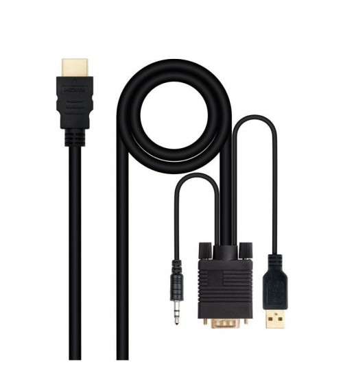 Cable conversor nanocable 10.15.4350/ hdmi macho - vga macho - jack 3.5 macho - usb macho/ 1.8m/ negro