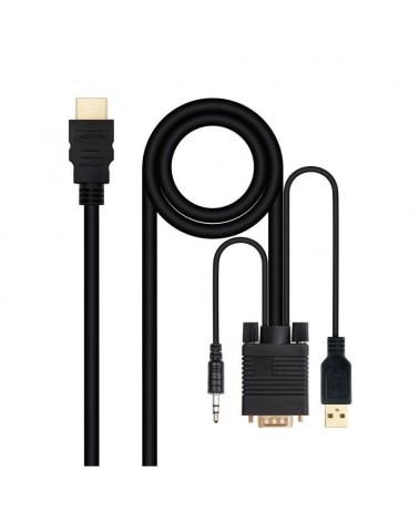 Cable conversor nanocable 10.15.4350/ hdmi macho - vga macho - jack 3.5 macho - usb macho/ 1.8m/ negro
