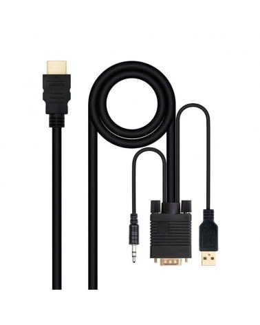 Cable conversor nanocable 10.15.4350/ hdmi macho - vga macho - jack 3.5 macho - usb macho/ 1.8m/ negro