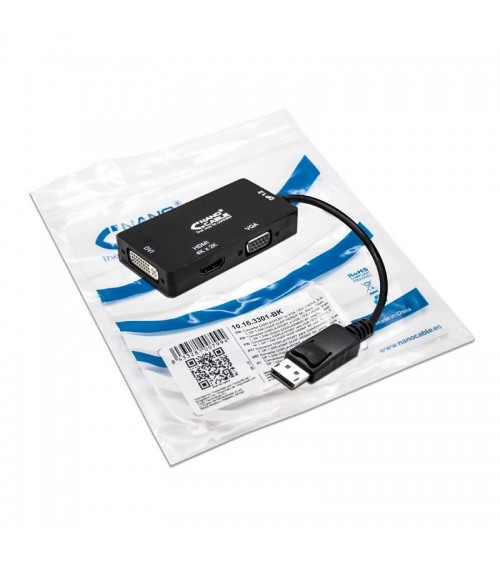 Cable conversor nanocable 10.16.3301-bk/ displayport macho - vga hembra/ dvi hembra/ hdmi hembra