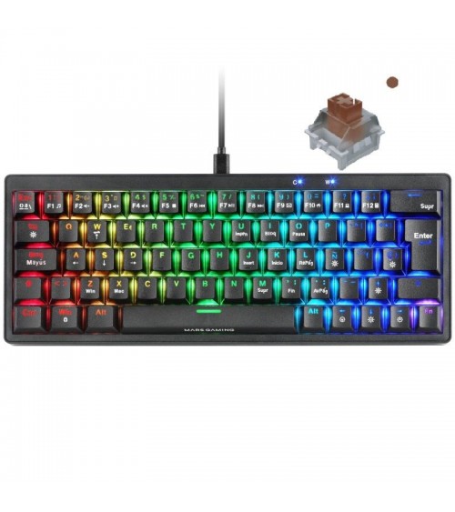 Teclado gaming mecánico mars gaming mkminipro/ switch marrón/ negro
