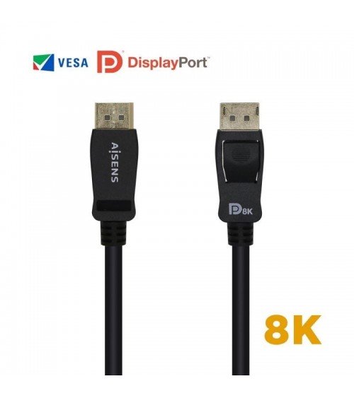 Cable displayport 1.4 8k aisens a149-0431/ displayport macho - displayport macho/ 1m/ certificado/ negro