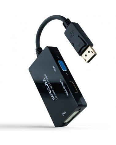 Cable displayport nanocable 10.16.3301-all/ hdmi hembra - dvi-d hembra - vga hembra/ 20cm/ negro