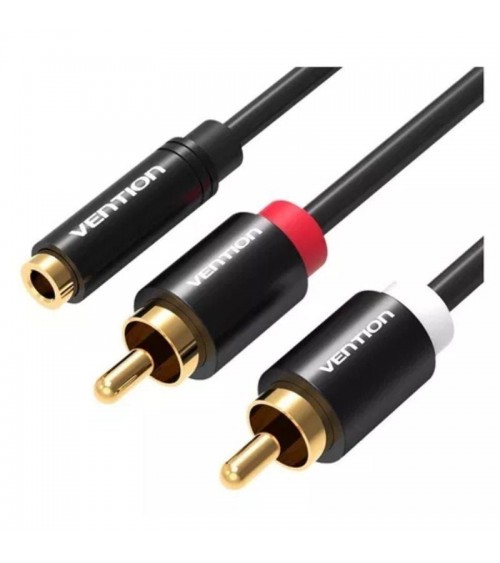 Cable estéreo vention vab-r01-b100/ jack 3.5 hembra - 2x rca macho/ 1m/ negro