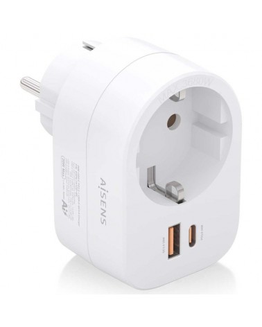 Enchufe aisens asps-1a1c06-w/ 1 toma de corriente/ 1 usb tipo-c pd/ 1 usb/ blanco