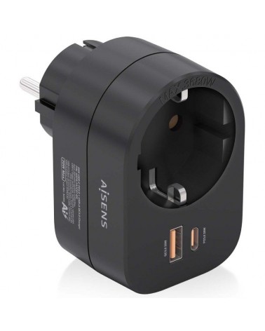 Enchufe aisens asps-1a1c07-bk/ 1 toma de corriente/ 1 usb tipo-c pd/ 1 usb/ negro