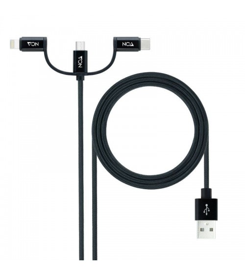 Cable usb 2.0 nanocable 10.01.3200/ lightning macho - micro usb macho/ usb tipo-c macho/ 1m/ negro