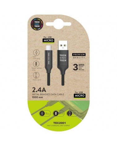 Cable usb 2.0 tech one tech tec2001/ usb macho - microusb macho/ 1m/ negro