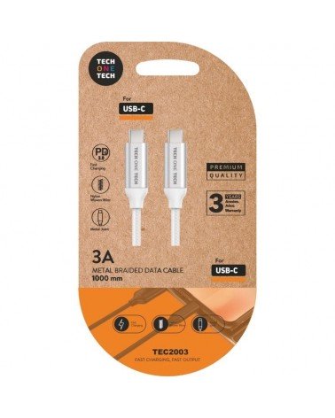 Cable usb 2.0 tech one tech tec2204/ usb tipo-c macho - usb tipo-c macho/ 1m/ blanco
