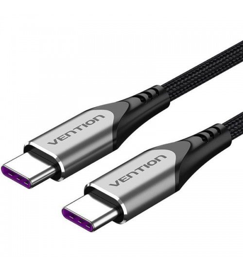Cable usb 2.0 tipo-c 5a 100w vention taehf/ usb tipo-c macho - usb tipo-c macho/ hasta 100w/ 480mbps/ 1m/ gris