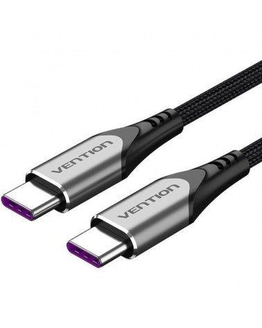 Cable usb 2.0 tipo-c 5a 100w vention taehf/ usb tipo-c macho - usb tipo-c macho/ hasta 100w/ 480mbps/ 1m/ gris