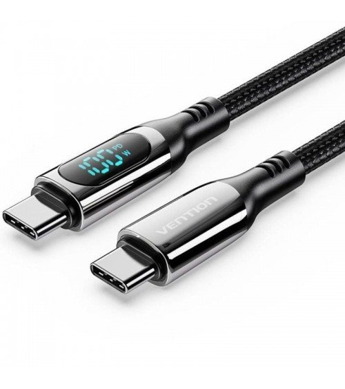 Cable usb 2.0 tipo-c 5a 100w vention taybav/ usb tipo-c macho - usb tipo-c macho/ hasta 100w/ 480mbps/ 1.2m/ con pantalla led/ 
