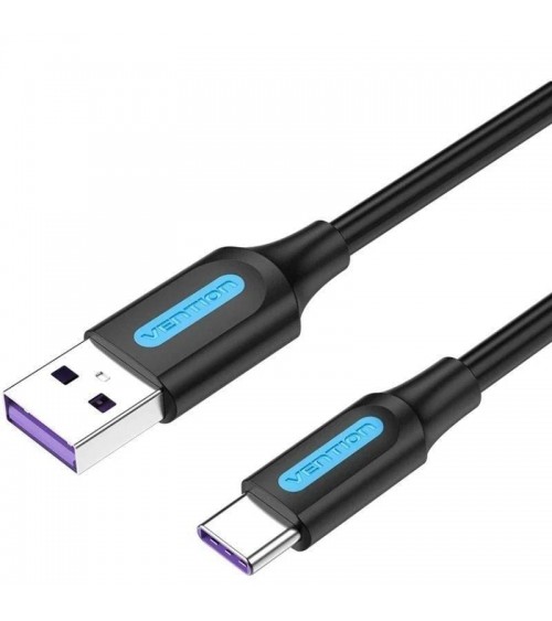 Cable usb 2.0 tipo-c vention corbi/ usb macho - usb tipo-c macho/ hasta 100w/ 480mbps/ 3m/ negro