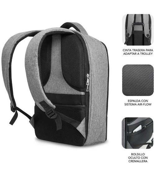 Mochila subblim secure v2 ap para portátiles hasta 15.6'/ puerto usb/ antirrobo/ gris