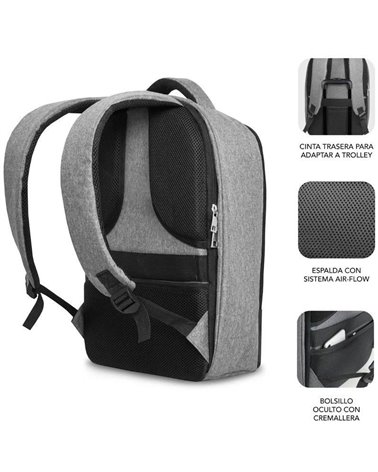 Mochila subblim secure v2 ap para portátiles hasta 15.6'/ puerto usb/ antirrobo/ gris