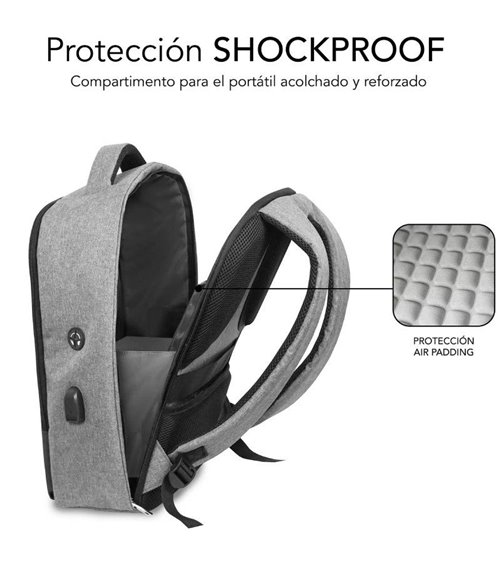 Mochila subblim secure v2 ap para portátiles hasta 15.6'/ puerto usb/ antirrobo/ gris