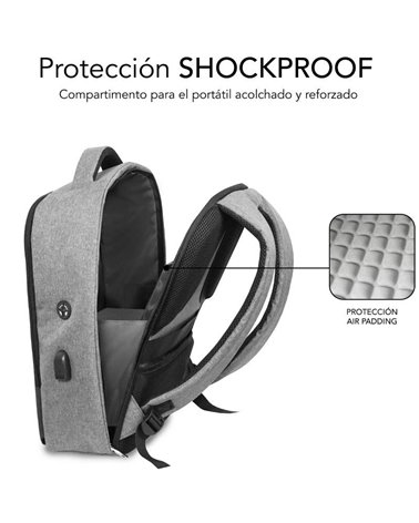Mochila subblim secure v2 ap para portátiles hasta 15.6'/ puerto usb/ antirrobo/ gris