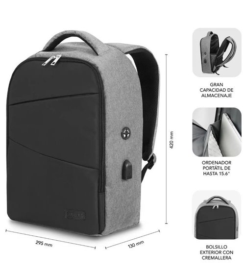 Mochila subblim secure v2 ap para portátiles hasta 15.6'/ puerto usb/ antirrobo/ gris