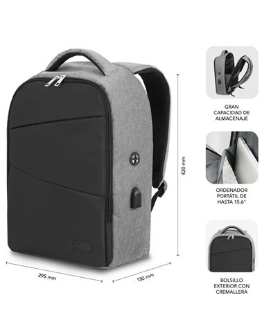 Mochila subblim secure v2 ap para portátiles hasta 15.6'/ puerto usb/ antirrobo/ gris