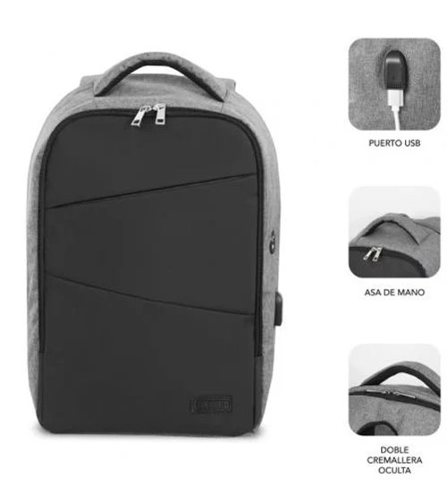 Mochila subblim secure v2 ap para portátiles hasta 15.6'/ puerto usb/ antirrobo/ gris