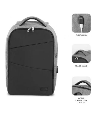 Mochila subblim secure v2 ap para portátiles hasta 15.6'/ puerto usb/ antirrobo/ gris